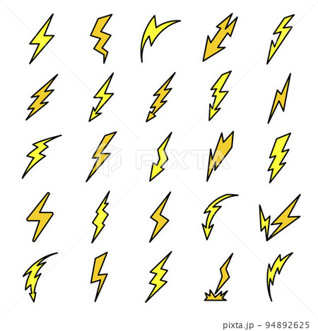 Lightning bolt icons set. Outline set of lightning bolt vector icons thin line color flat on white 94892625