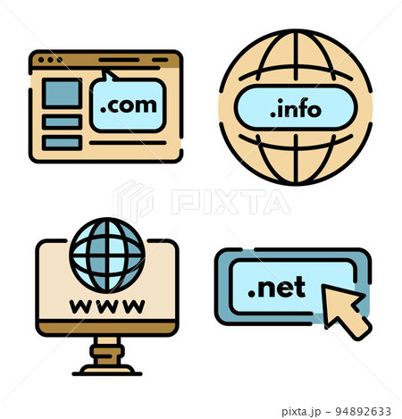 Domain icons set. Outline set of domain vector icons thin line color flat on white 94892633