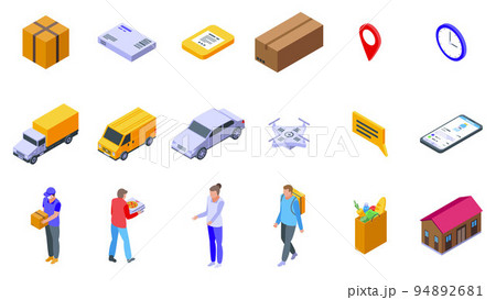 Home delivery icons set. Isometric set of home delivery vector icons for web design isolated on white background Home delivery icons set. Isometric set of home delivery vector icons for web design isolated on white background 94892681