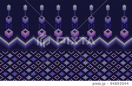 Vector cross stitch triangle background, Knitted ethnic pattern, Purple pattern geometric decoration Vector cross stitch triangle background, Knitted ethnic pattern, Purple pattern geometric decoration 94893044