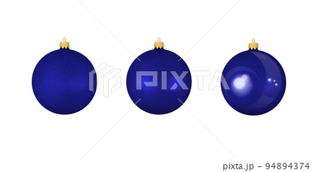 Realistic glossy, matte and satined blue christmas toys. 94894374
