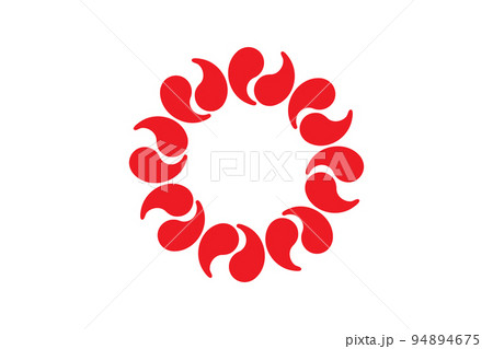 Flag of Saitama Prefecture (Japan) - vector, adornment band and is represented by sixteen ornamental beads - magatama - arranged in a circle Flag of Saitama Prefecture (Japan) - vector, adornment band and is represented by sixteen ornamental beads - magatama - arranged in a circle 94894675