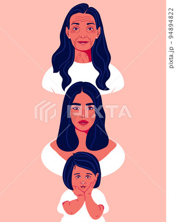 Generation of women. Women of different ages. illustration, flat design. Grandmother, mother and daughter together 94894822