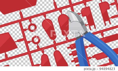 プラモデルのランナーをニッパーで切るイラスト_16:9 94894823