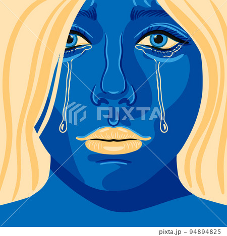 Make peace Poster. Sad Ukrainian woman is crying. Conceptual idea - Support Ukraine in war. Support for the country during the occupation. Blue yellow colors. Make peace Poster. Sad Ukrainian woman is crying. Conceptual idea - Support Ukraine in war. Support for the country during the occupation. Blue yellow colors. 94894825