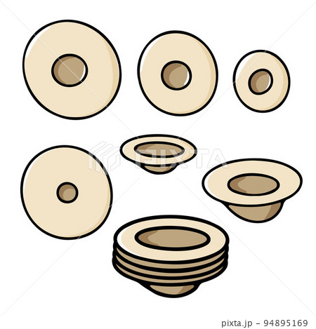 Doodle hand drawn plates set. Stack of plates 94895169