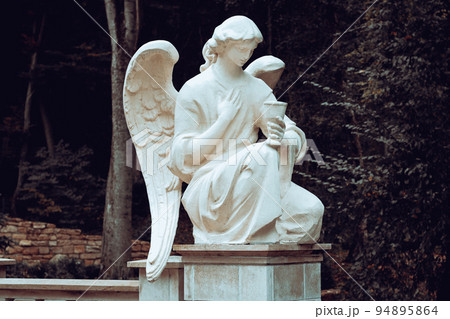 White stone guardian wing angel with goblet 94895864