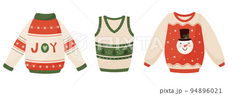 Set of Christmas knitted sweaters with cute ornaments. Set of Christmas knitted sweaters with cute ornaments. 94896021