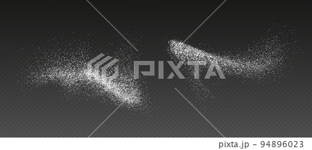 Sugar powder splash, flying salt, baking flour top view. White powder. Sugar powder splash, flying salt, baking flour top view. White powder. 94896023
