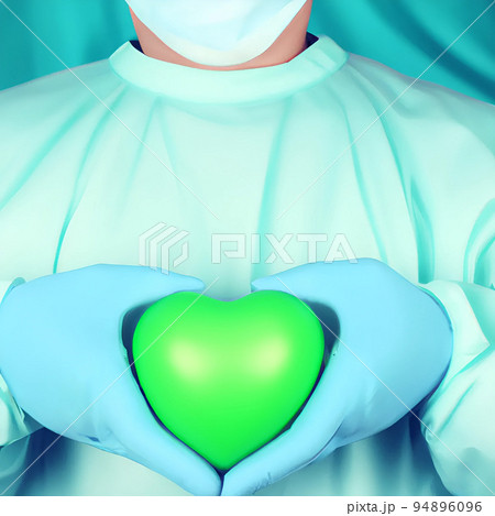 Surgeon holding a green hearth Surgeon holding a green hearth 94896096