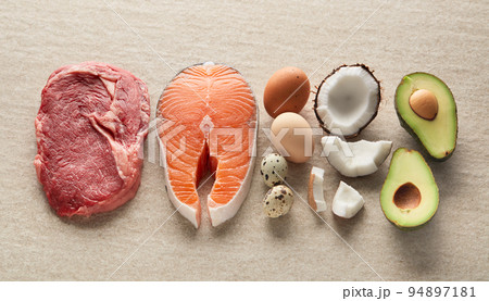 Healthy food for keto diet on sandy background Healthy food for keto diet on sandy background 94897181