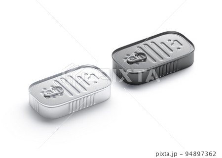 Blank white and black aluminum sardine conserve can mockup, isolated Blank white and black aluminum sardine conserve can mockup, isolated 94897362