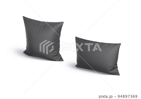 Blank black rectangular and square pillow mockup stand, side view 94897369
