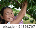 少女　桃狩り　楽しい　笑顔　果樹園　小学生　桃 94898707