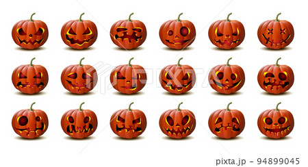 Set of Halloween pumpkins in vector with different faces 94899045