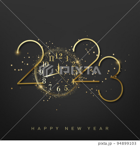 2023 Happy New Year and Merry Christmas card with golden watch. Vector 94899103