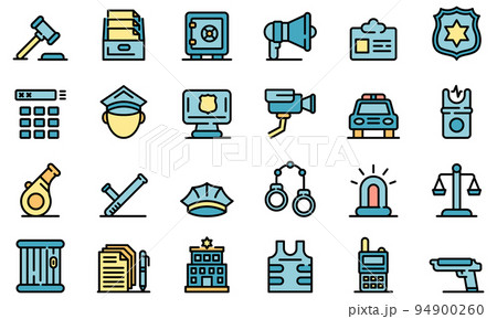 Police station icons set. Outline set of police station vector icons thin line color flat on white 94900260