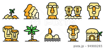 Easter Island icons set. Outline set of Easter Island vector icons thin line color flat on white Easter Island icons set. Outline set of Easter Island vector icons thin line color flat on white 94900265