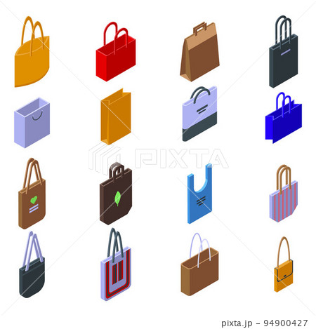 Eco bag icons set. Isometric set of eco bag vector icons for web design isolated on white background Eco bag icons set. Isometric set of eco bag vector icons for web design isolated on white background 94900427