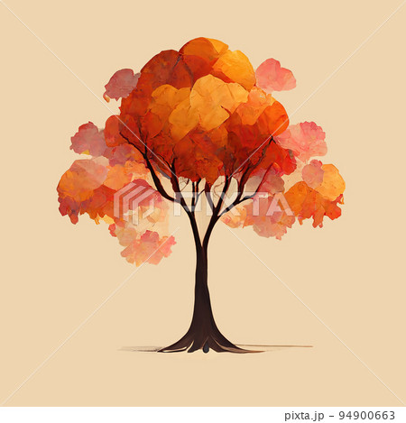Autumn red tree in a watercolor style illustration. A stylized tree with an orange crown. Digital illustration. Autumn red tree in a watercolor style illustration. A stylized tree with an orange crown. Digital illustration. 94900663