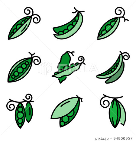 Peas icons set. Outline set of peas vector icons thin line color flat on white Peas icons set. Outline set of peas vector icons thin line color flat on white 94900957