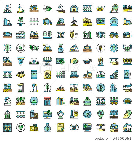 Farming robot icons set. Outline set of farming robot vector icons thin line color flat on white 94900961