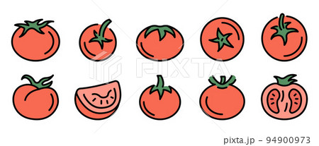 Tomato icons set. Outline set of tomato vector icons thin line color flat on white Tomato icons set. Outline set of tomato vector icons thin line color flat on white 94900973