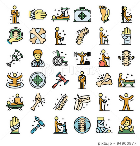 Chiropractor icons set. Outline set of chiropractor vector icons thin line color flat on white Chiropractor icons set. Outline set of chiropractor vector icons thin line color flat on white 94900977