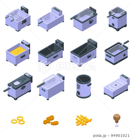 Deep fryer icons set. Isometric set of deep fryer vector icons for web design isolated on white background 94901021