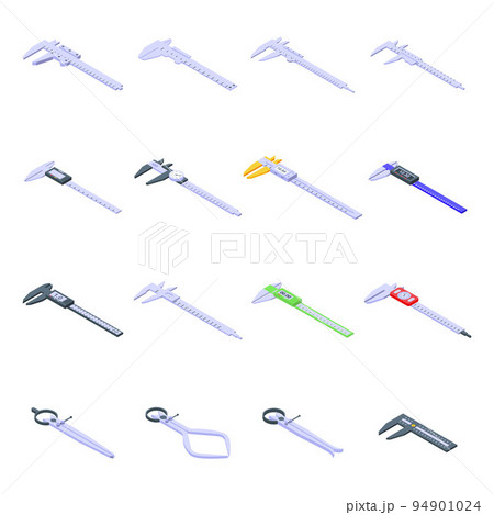 Calipers icons set. Isometric set of calipers vector icons for web design isolated on white background 94901024