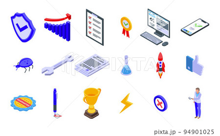 Quality assurance icons set. Isometric set of quality assurance vector icons for web design isolated on white background 94901025