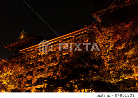 京都東山の秋　世界遺産　清水寺（紅葉ライトアップ）　舞台 94901901