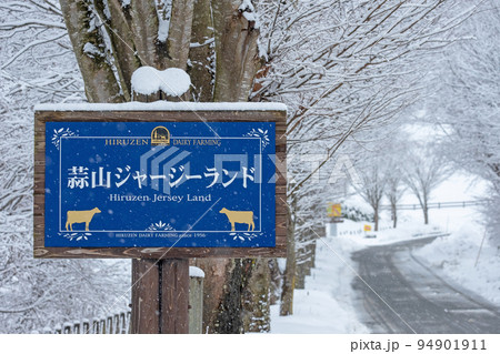 雪の日　雪道　冬色イメージ　（蒜山高原） 94901911