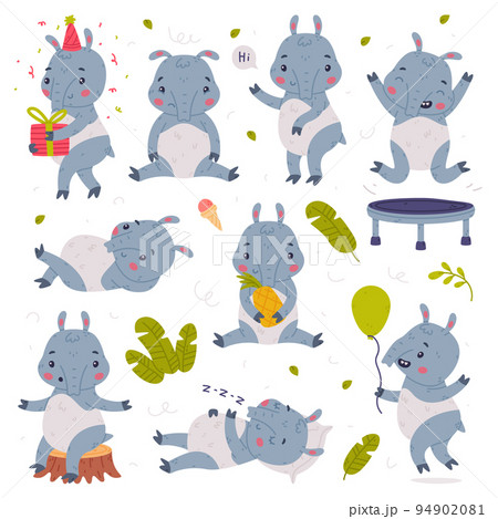 Cute Tapir Animal with Proboscis Engaged in Different Activity Vector Set 94902081