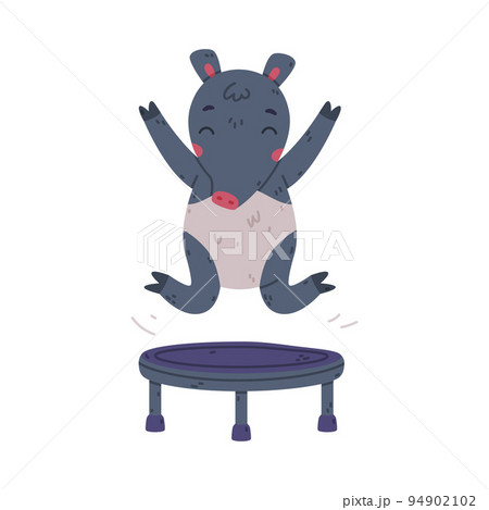 Cute Grey Tapir Animal with Proboscis Jumping on Trampoline Vector Illustration Cute Grey Tapir Animal with Proboscis Jumping on Trampoline Vector Illustration 94902102
