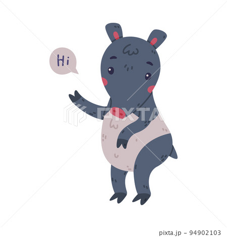Cute Grey Tapir Animal with Proboscis Saying Hi Greeting Vector Illustration Cute Grey Tapir Animal with Proboscis Saying Hi Greeting Vector Illustration 94902103