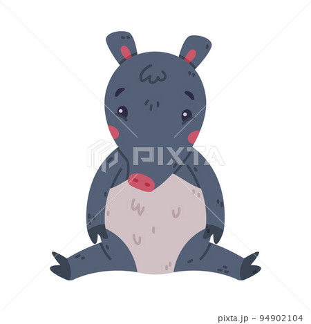 Cute Grey Tapir Animal with Proboscis Sitting with Sad Face Vector Illustration Cute Grey Tapir Animal with Proboscis Sitting with Sad Face Vector Illustration 94902104
