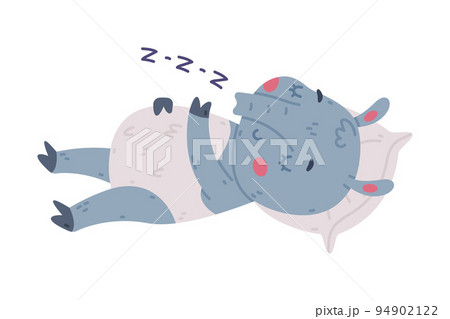 Cute Grey Tapir Animal with Proboscis Snoring Sleeping on Pillow Vector Illustration 94902122