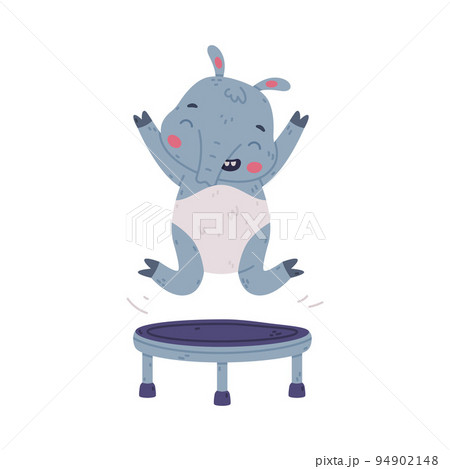 Cute Grey Tapir Animal with Proboscis Jumping on Trampoline Vector Illustration Cute Grey Tapir Animal with Proboscis Jumping on Trampoline Vector Illustration 94902148