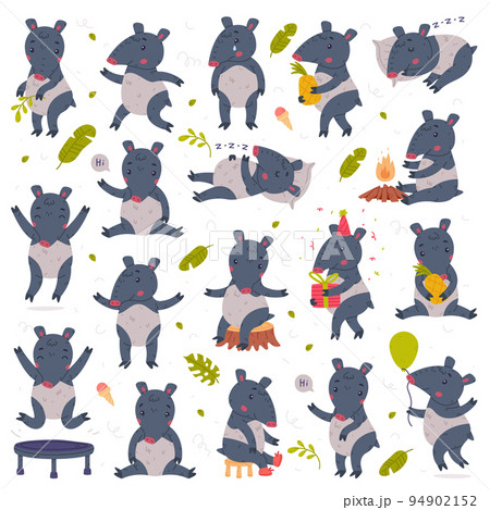 Cute Tapir Animal with Proboscis Engaged in Different Activity Vector Set Cute Tapir Animal with Proboscis Engaged in Different Activity Vector Set 94902152