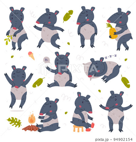 Cute Tapir Animal with Proboscis Engaged in Different Activity Vector Set Cute Tapir Animal with Proboscis Engaged in Different Activity Vector Set 94902154