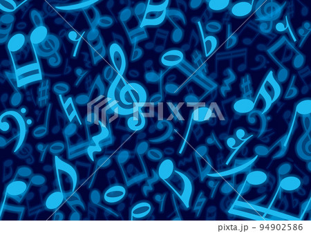 ブルーに輝く音符が踊る壁紙 背景 音楽のイメージのイラスト素材