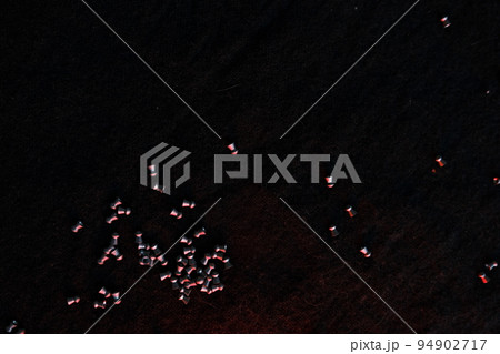 air gun pellets on darck cloth background with red light for illumination 94902717