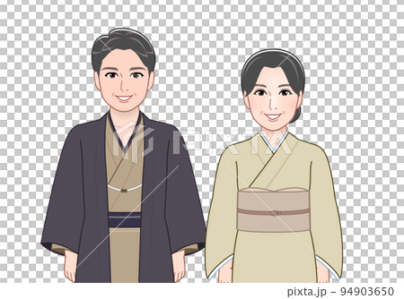 An elderly couple wearing Japanese clothes An elderly couple wearing Japanese clothes 94903650