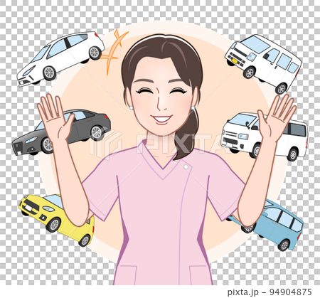 車と看護師の女性 94904875