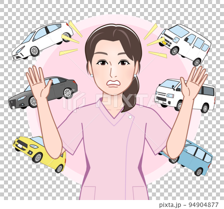車と看護師の女性 94904877