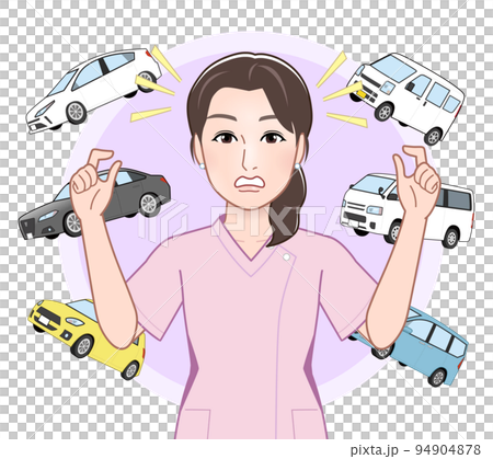 車と看護師の女性 94904878