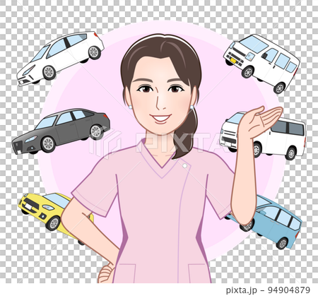 車と看護師の女性 94904879