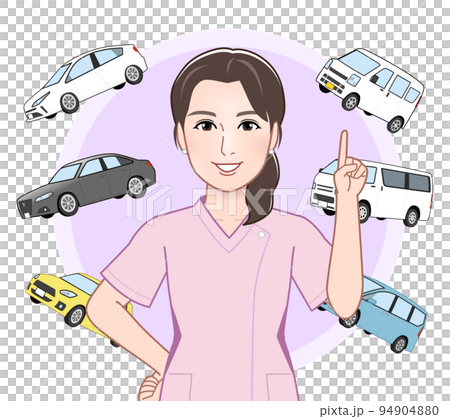 車と看護師の女性 94904880