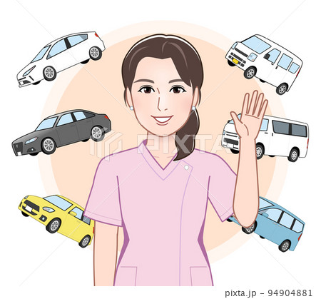 車と看護師の女性 94904881